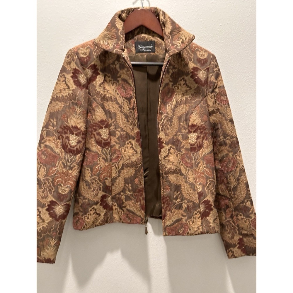 Vintage 90s Giancarlo Ferrari Size 8 Tapestry Earthy Chic Floral Zip Jacket